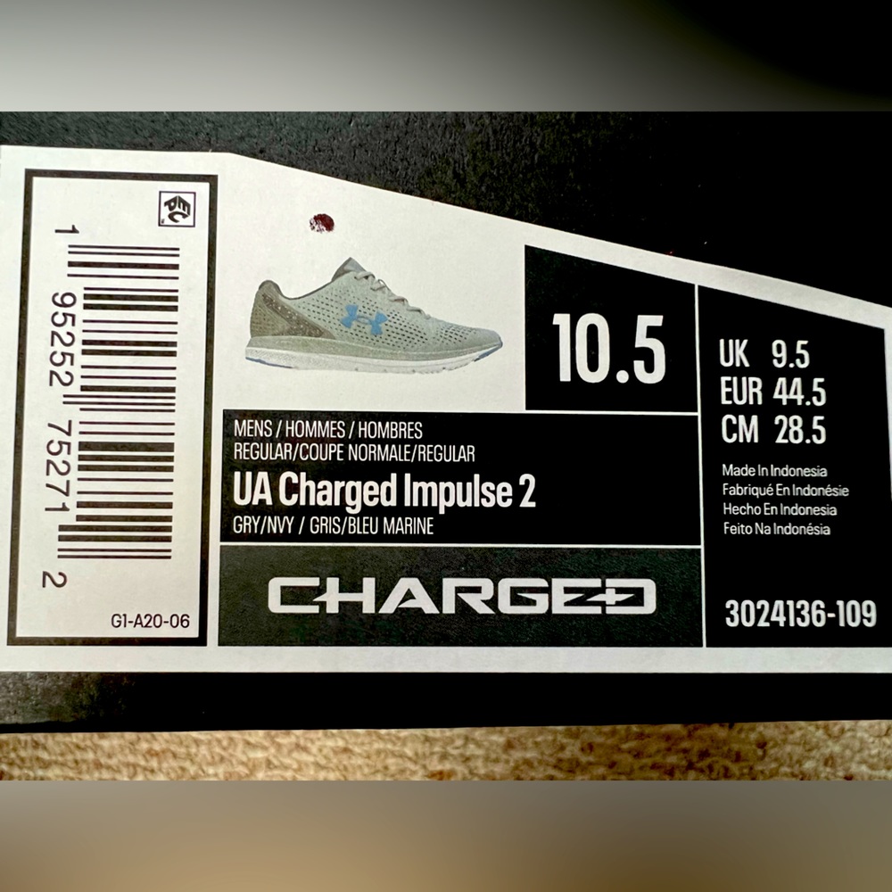 Under Armour Men's Charged Impulse 2Running Shoes Size  10.5 GRY/NVY/blue Marin